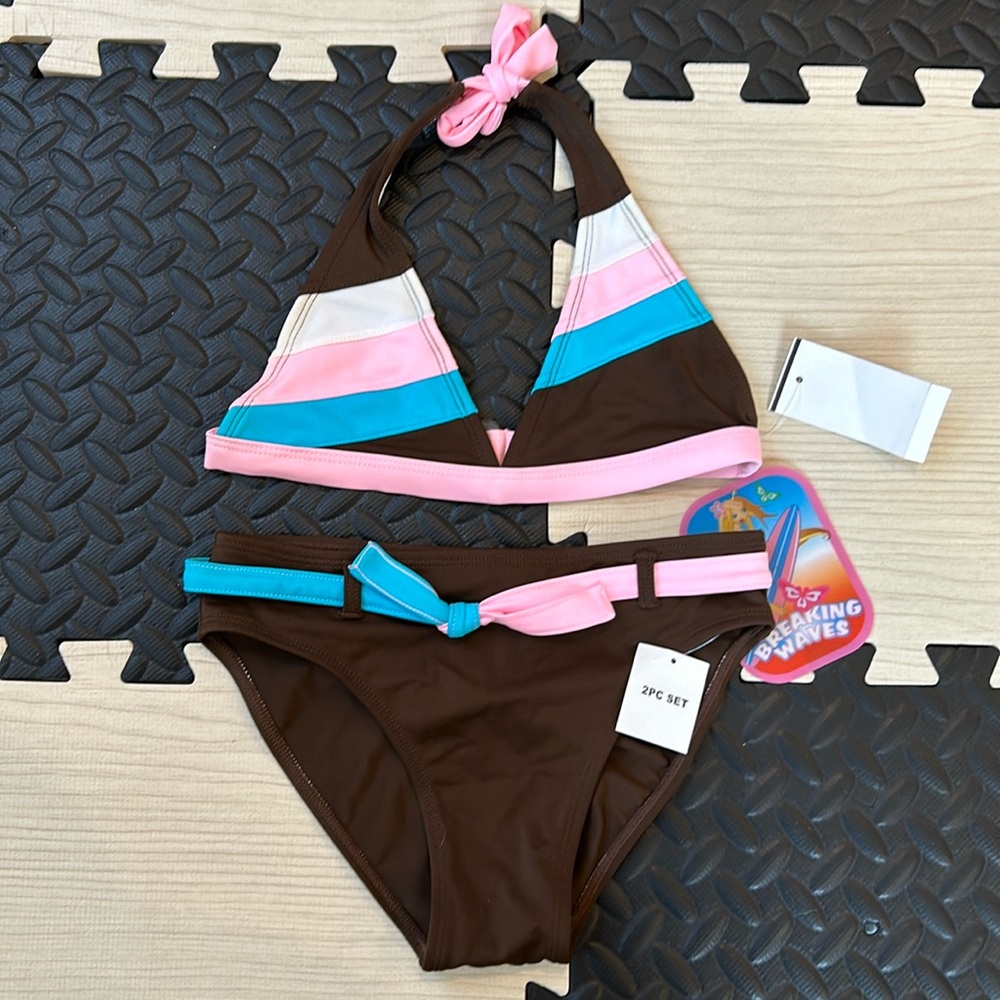 Breaking Waves Swimsuit 2-piece Bikini Set Girls Sz 6x Multi-Color NWT